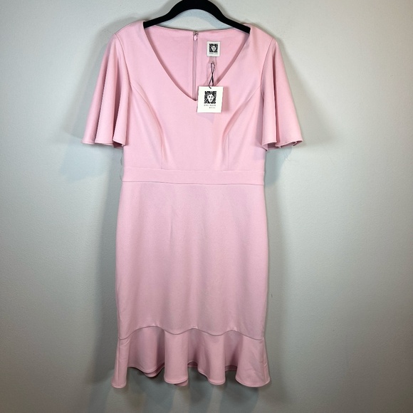Anne Klein Dresses & Skirts - Anne Klein Sheath Dress Tutu Pink Flutter Sleeve Bridal Zip Up Cocktail NEW Sz 2